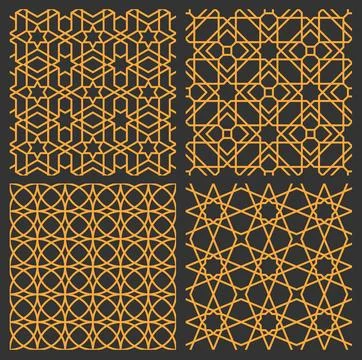 Mashrabiya arabesque arabic sweamless patterns set Illustration