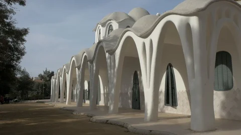 Masia Freixa architecture Gaudi perspective side columns Stock Footage 120204042