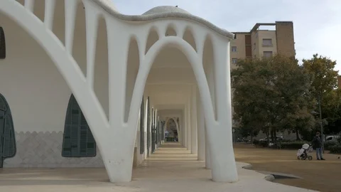 Masia Freixa architecture Gaudi perspective path fuga Stock Footage 120204045