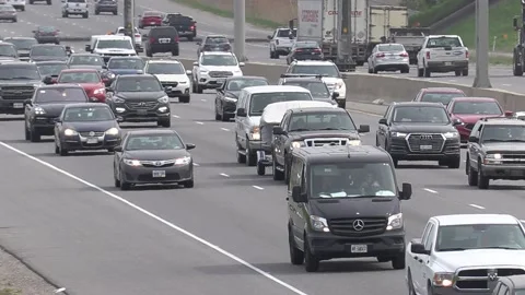 Masive Heavy rush hour traffic jam and gridlock on highway Stock-Footage 154495358