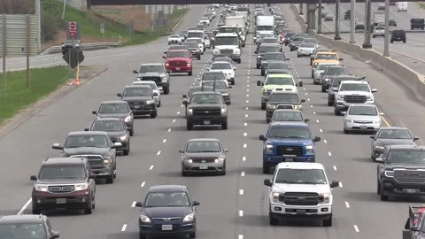 Masive Heavy rush hour traffic jam and gridlock on highway Video stock 154496172