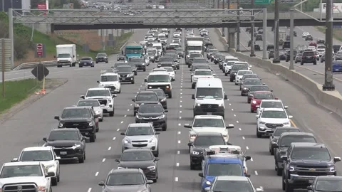 Masive Heavy rush hour traffic jam and gridlock on highway Stock Footage 154496636