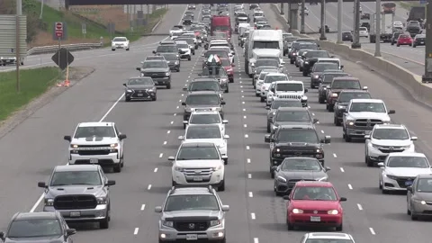 Masive Heavy rush hour traffic jam and gridlock on highway Stock Footage 154497091