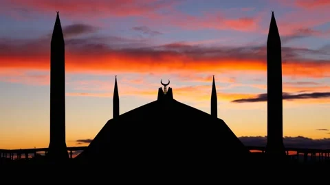 Masjid Faisal Mosque, Time Lapse at Twilight with Colourful Sky, Pakistan Stock Footage 130588166
