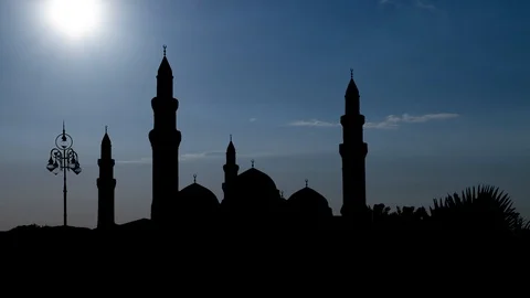 Masjid Quba at Sunset, first Mosque in History of Islam, Medina, Saudi Arabia Stock Footage 110625515