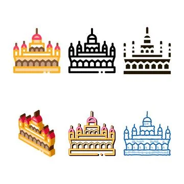 Masjid variations jame mosque icon vector outline Stock Illustration