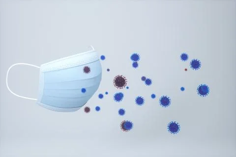Mask and virus with white background,3d rendering. Stock Illustration