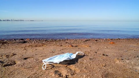 The mask on the beach is lying like garbage Stock Footage 131608693