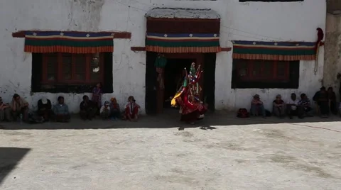 Mask Dance by Monks at Buddhist Temple Stock Footage 51807638