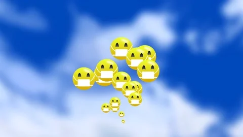 Mask emoji in sky Stock Footage 197530417