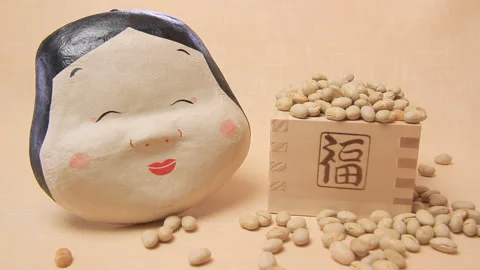 The Mask of Fortune and the Bean-Throwing Festival Stock Footage 327462914