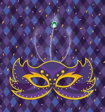 Mask with harlequin pattern background Stock Illustration