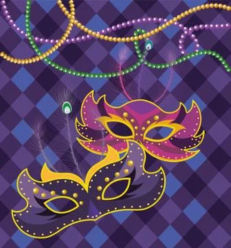 Mask with harlequin pattern background Stock Illustration