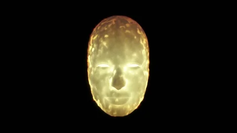 The mask of a human face is covered in pulsing colored smoke and glows from Stock Footage 171398641