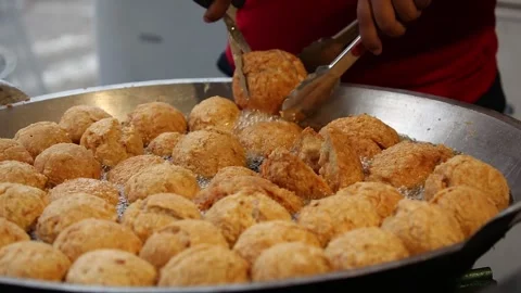 Mask the large fried meatballs Stock Footage 268515846