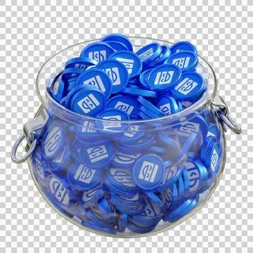 Mask Network MASK in 3D crypto coin saving bank with stack coins on isolated Stock Photos