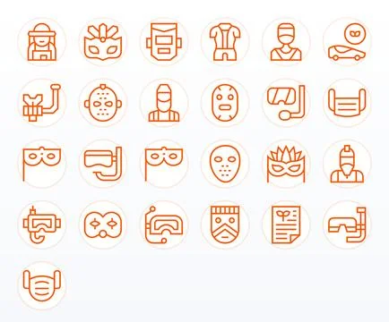 Mask Professional Vector Set with 25 Regular Line Detail Enhanced High Reso.. Stock Illustration