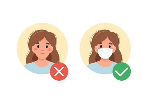 Mask required. No entry without wearing a mask. Woman with and without medical Illustration