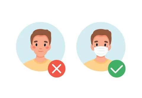 Mask required. No entry without wearing a mask. Man with and without medical Illustration
