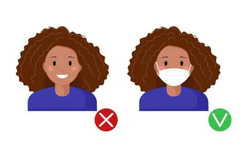 Mask required. No entry without wearing a mask. Black afro american woman female Stock Illustration