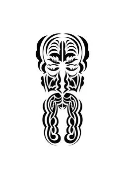 Mask in the style of the ancient tribes. Black tattoo patterns. Isolated. Vec Illustrazione stock
