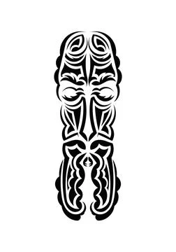 Mask in the style of the ancient tribes. Black tattoo patterns. Isolated on w Illustrazione stock