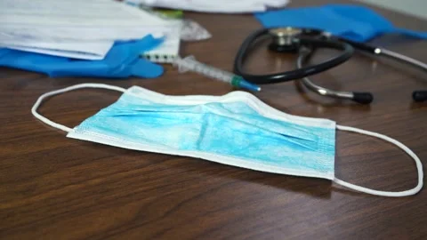 Mask is on the table Vídeo Stock 146358747