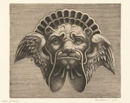 Mask with wings instead of ears and a headdress in the shape of a shell; P... Stockfoto's