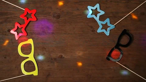 Mask wooden table disco light  hd footage nobody Stock Footage 103795275