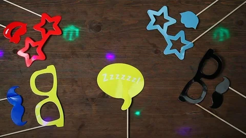 Mask wooden table disco light  hd footage nobody Stock Footage 103795756