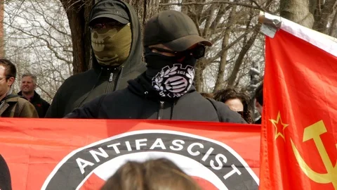 Masked Antifa Members Boston Anti Gun Rally Stock Footage