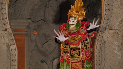 Masked balinese dancer performing dancing on stage Stock Footage 56050145