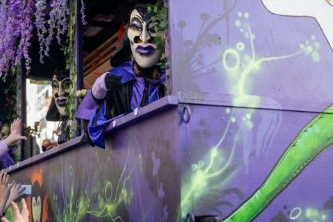 Masked Carnival Performer on Parade Float During Basel Fasnacht 2026 Stock Photos