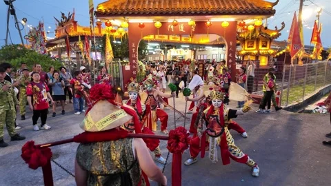 Masked Chinese Deity Procession Celebration at Seng Fatt Temple, Kampar Stock Footage 345443715
