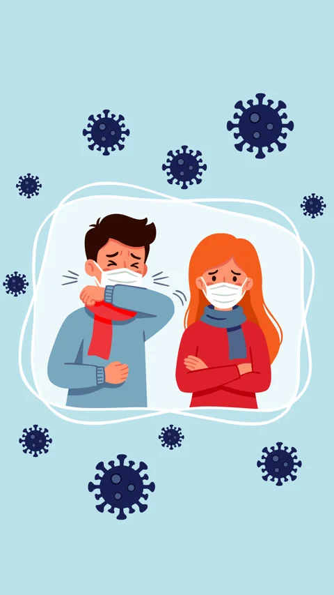 Masked Couple Coughing During Virus Outbreak Animation Background 库存影片 335000046