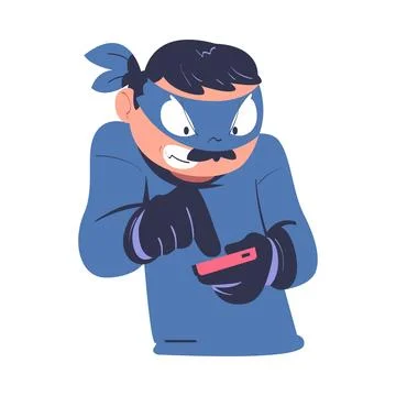 Masked cyber thief, hacker stealing personal data and money from smartphone 스톡 일러스트