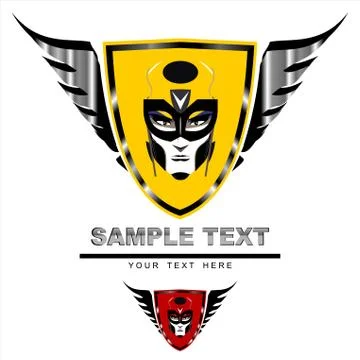 Masked face on winged shield Stock Illustration