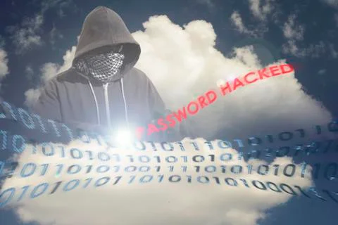 Masked Hacker in the Cloud Stock Photos