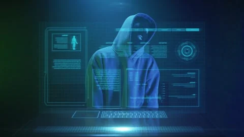 Masked hacker goes crazy and fools around Vídeos de archivo 308369534