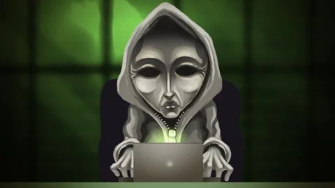 Masked hacker writing malicious code Stock Footage 342367480