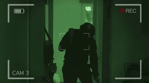 Masked Man With Knife Caught On Security Camera At Night Stock-Footage 78539564