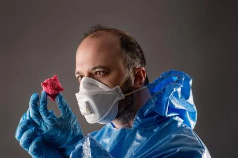 Masked man stared at virus Stock Photos