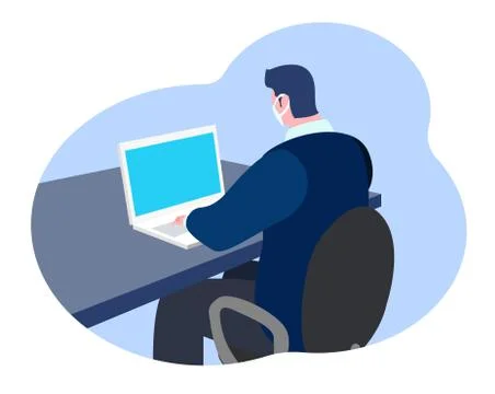 Masked men work in the office Stock Illustration