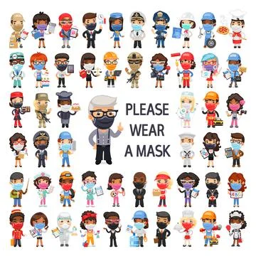 Masked People of Different Professions Stock Illustration
