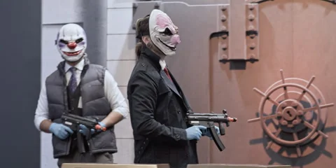 Masked performer at Comic Con  2023. Stock Footage 321348943