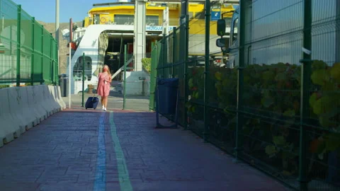 A Masked person goes through border control when arriving in another country. Video stock 152482753