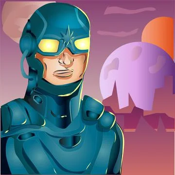 Masked Superhero Comic Character in an Alien Planet Vector Illustration Stock Illustration