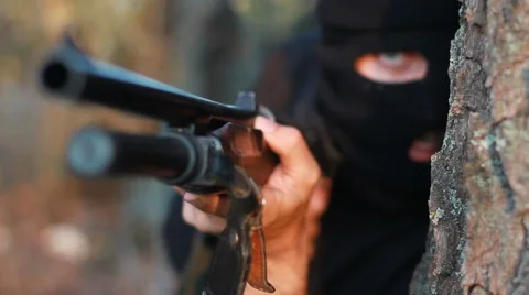 Masked terrorist with a gun Stock-Footage 42083015