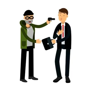 Masked thief character stealing briefcase from businessman vector Illustration Stock Illustration