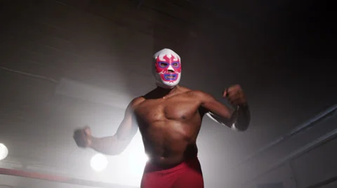 Masked wrestler in boxing ring | Stock Video | Pond5